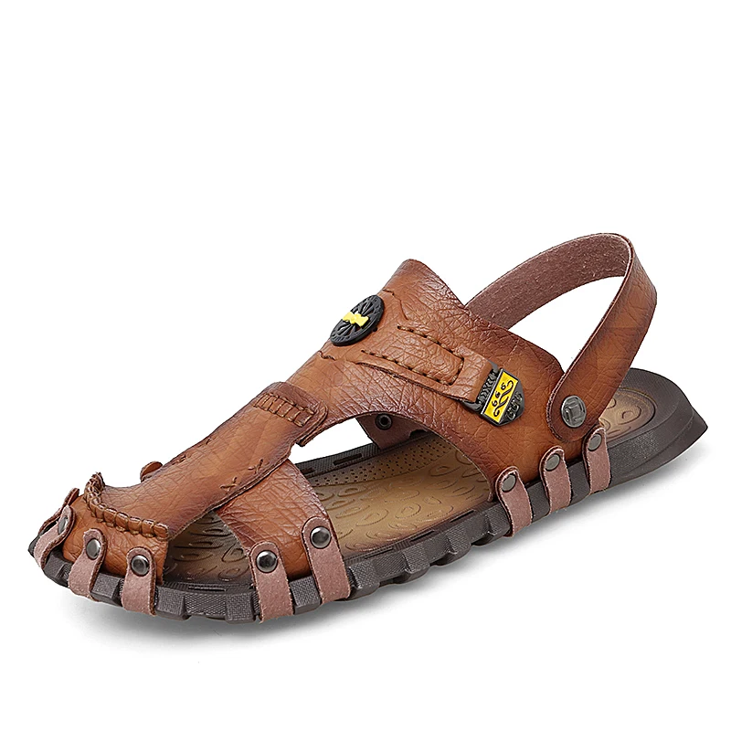 

Summer Sandals Men Leather Classic Roman Sandals 2021 Slipper Outdoor Sneaker Beach Rubber Flip Flops Men Water Trekking Sandals