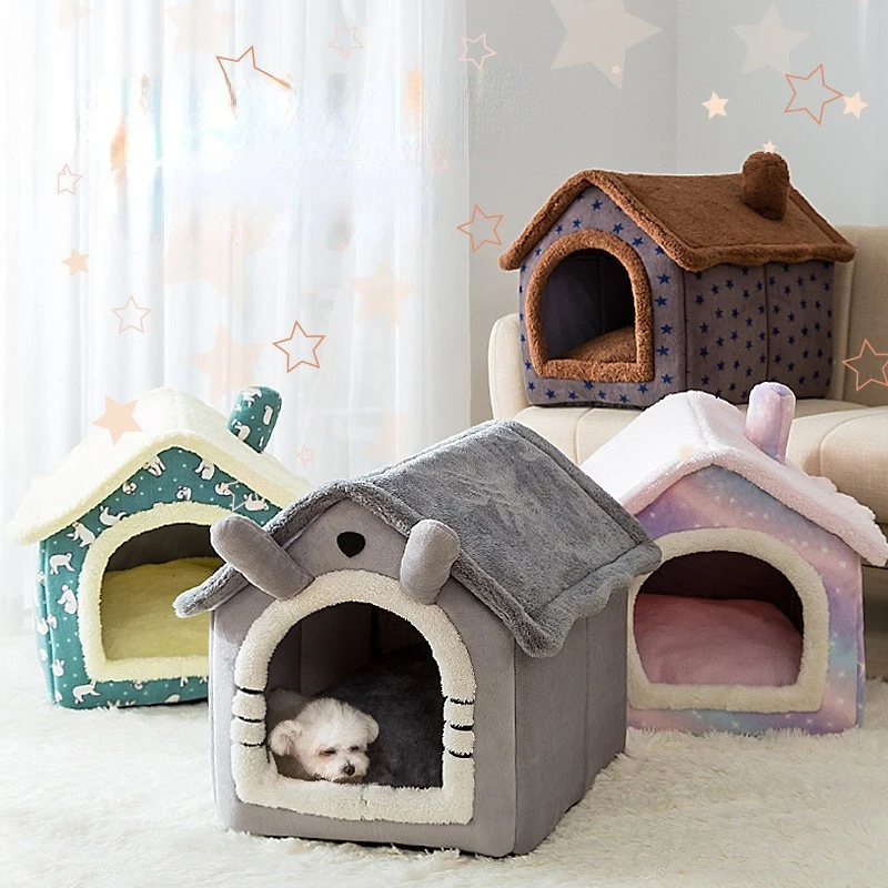 

Foldable Cat Bed Pet Dog House Winter Cat Villa Sleep Kennel Removable Warm Nest Enclosed Tents Cave Sofa Pet Supplies Cats Beds