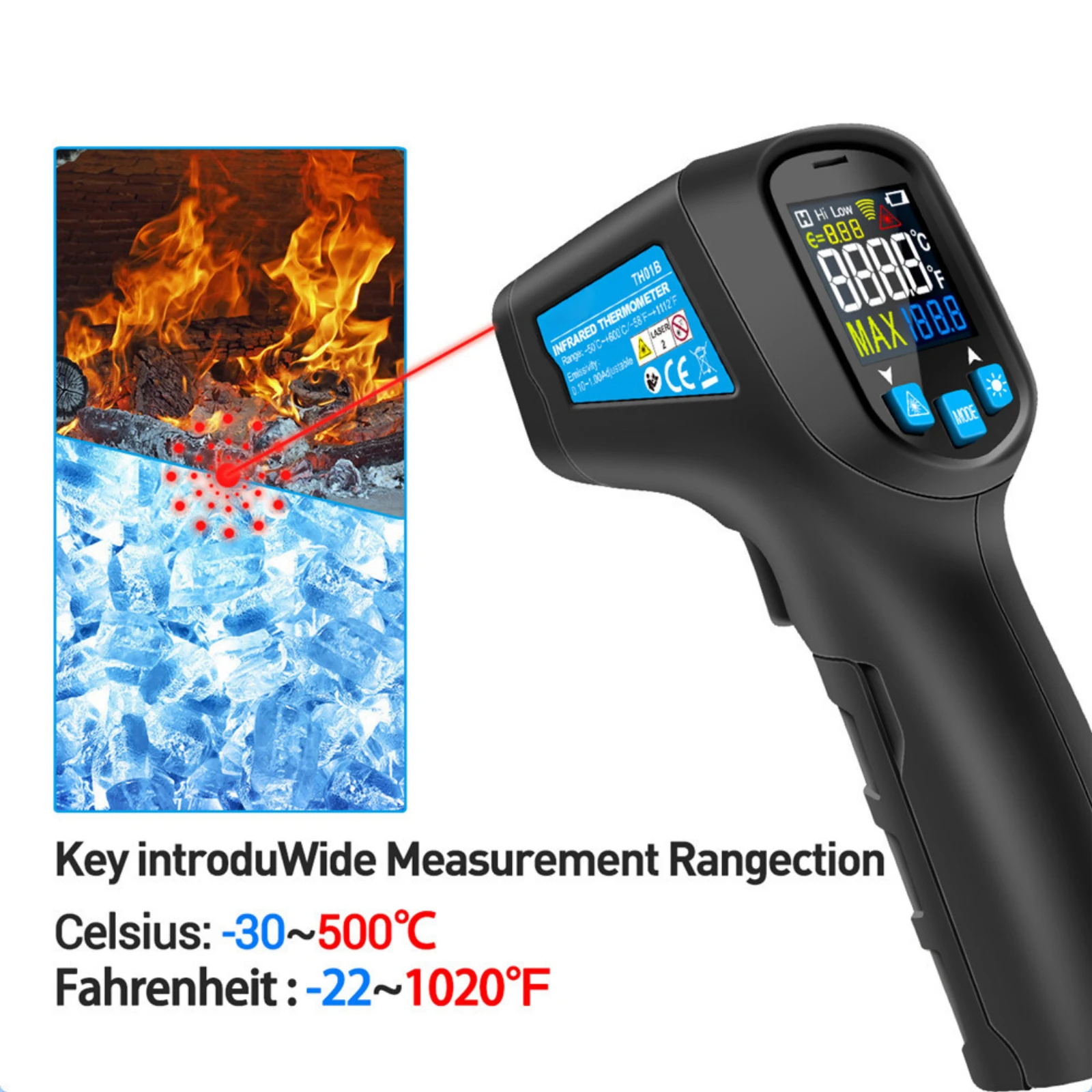 

Digital Infrared Thermometer -50~600C Laser Temperature Meter Gun LCD Industrial Electronic Pyrometer Non-contact Hygrometer