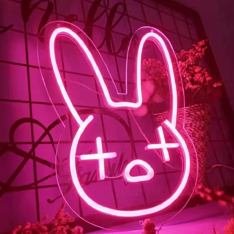 Rabbit Bunny Neon Signs Cartoon Wall Decorations Bar Rave Apartment Room Decor Neon Light Birthday Party Background Decor Light