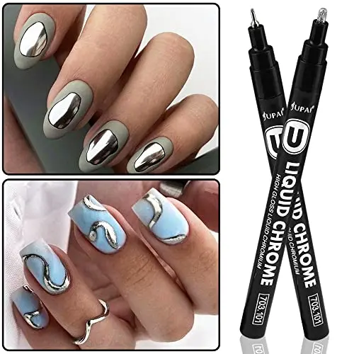 

2pcs/set Mirror Chrome Silver Nail Art PenMetallic Paint Nail Pen Waterproof Nail Polish Pens Art DIY Lines Drawing Paint Pens