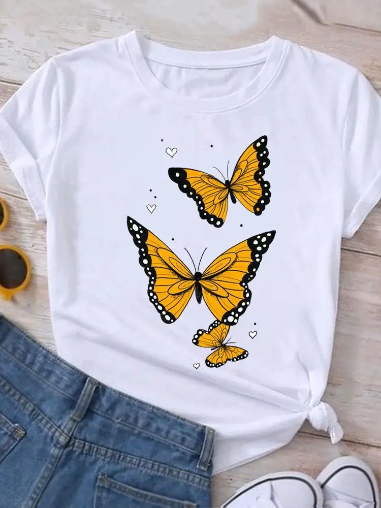 

Sunflower Butterfly Cute Summer Casual Clothing Short Sleeve Women Print Fashion Clothes Tee T-shirt FD8330
