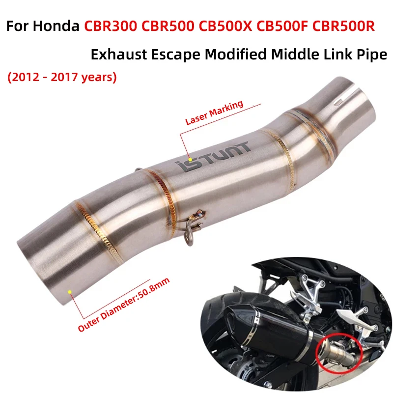 Slip On For Honda CBR500 CB500X CB500F CBR500R CBR300 2012 - 2017 Motorcycle Exhaust Escape System Modified Middle Link Pipe