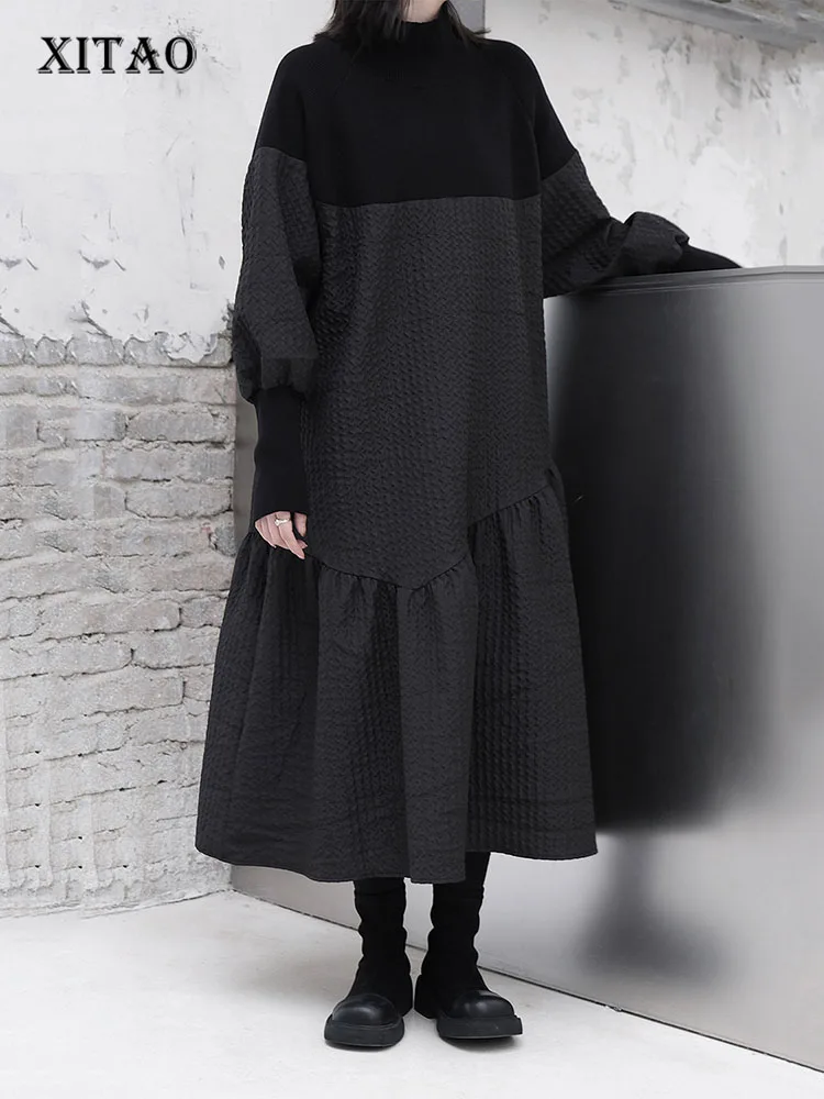 

XITAO/однотонное платье-пуловер в стиле пэчворк; Свободное тонкое платье на осень 2022 года; Новое поступление; Повседневная модная одежда; Унив...