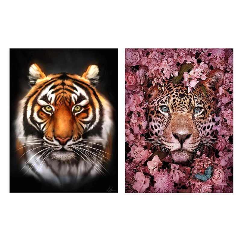 

Набор для алмазной живописи «сделай сам», картина 5D для взрослых, алмазная вышивка, вышивка крестиком, тигр и лев, 2 комплекта