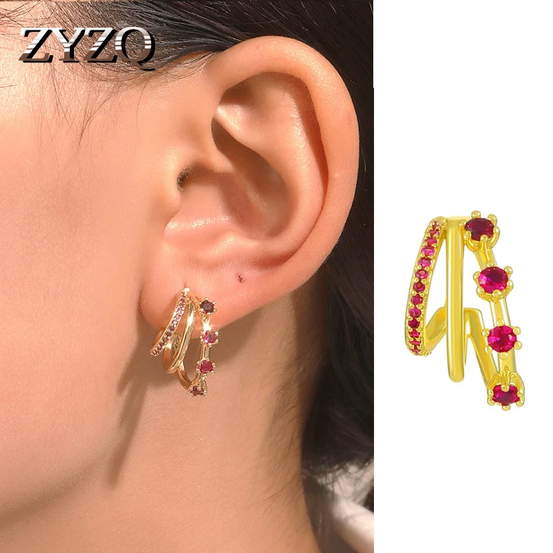 

Серьги-клипсы ZYZQ женские с красным фианитом, изящные украшения для помолвки, свадьбы, вечеринки, модные ювелирные украшения
