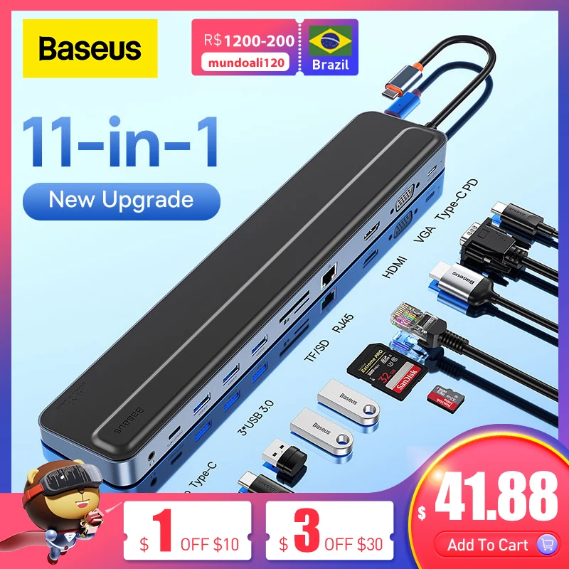 

Baseus USB Type C HUB USB C to HDMI-compatible USB 3.0 Docking Station for MacBook Pro iPad Pro USB HUB PD 100W/60W Adapter