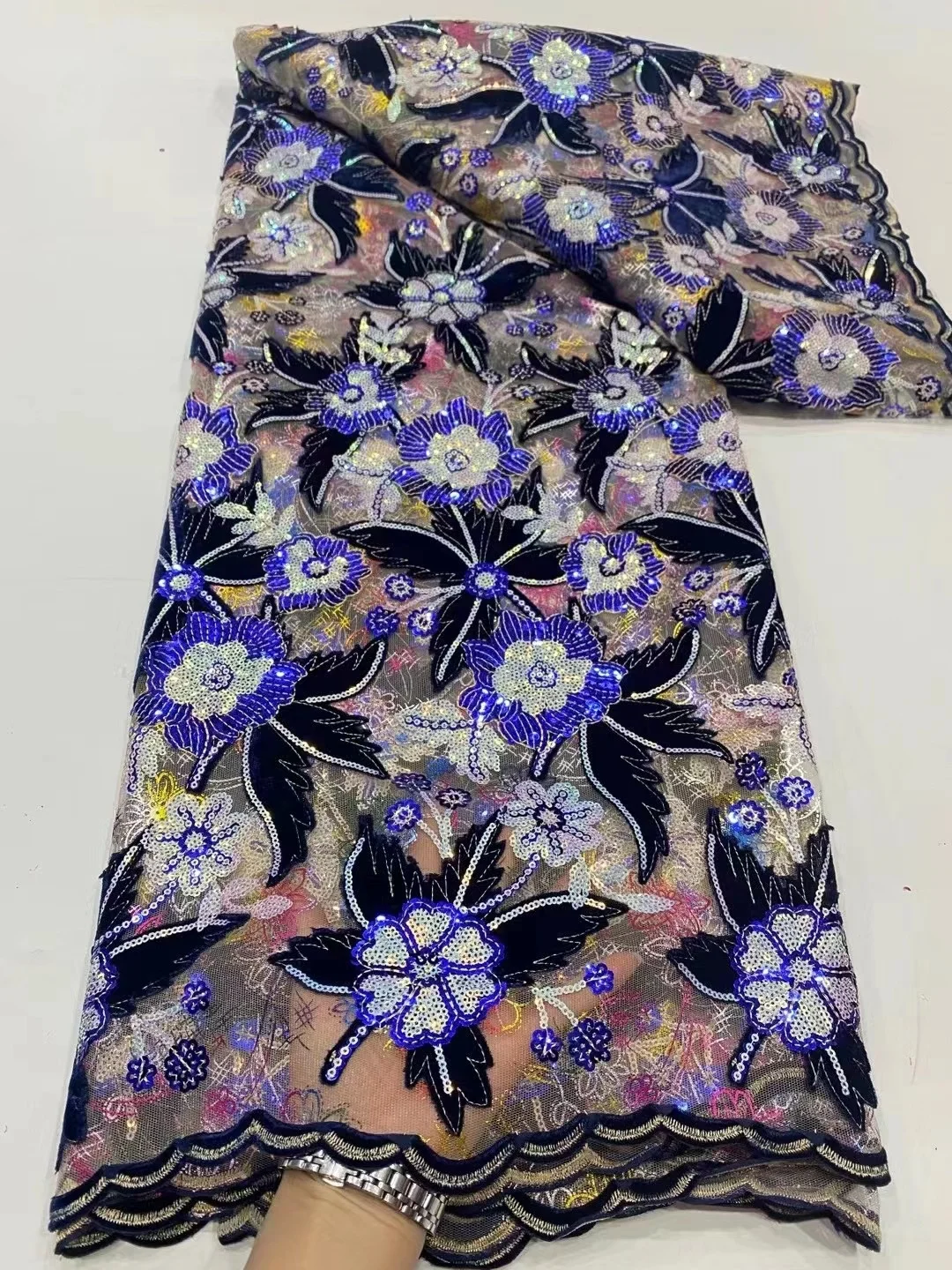 

African Lace Fabric 2023 High Quality French Tulle Mesh With Colorful Sequins Nigerian Lace Fabrics For Wedding Sewing