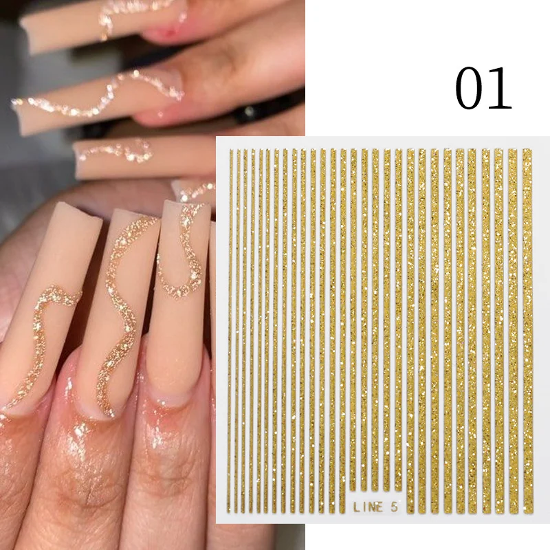 

Nail Stickers 3D Striping Tape Decals Rose Gold Silver Lines Designer Luxury Set Curved Strips Nails Art Manicure Decors Beauty