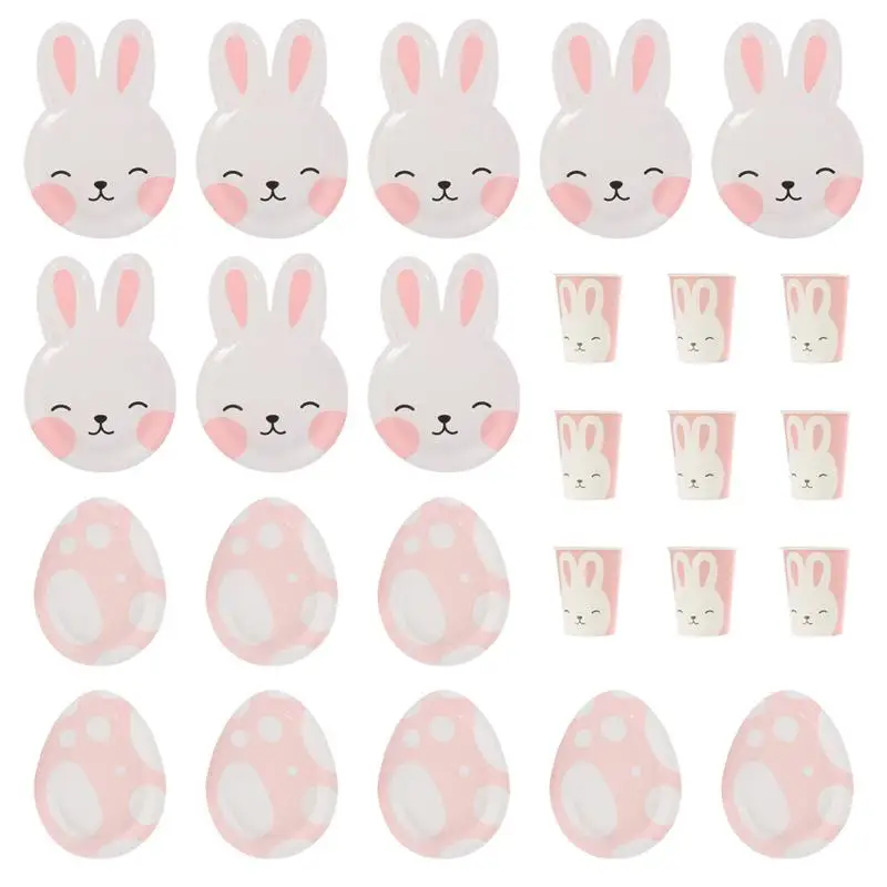 

8Guests Disposable Easter Pink Bunny Tableware Sets Paper Cups Plates Napkins Children Birthday Party Decorations Supplies