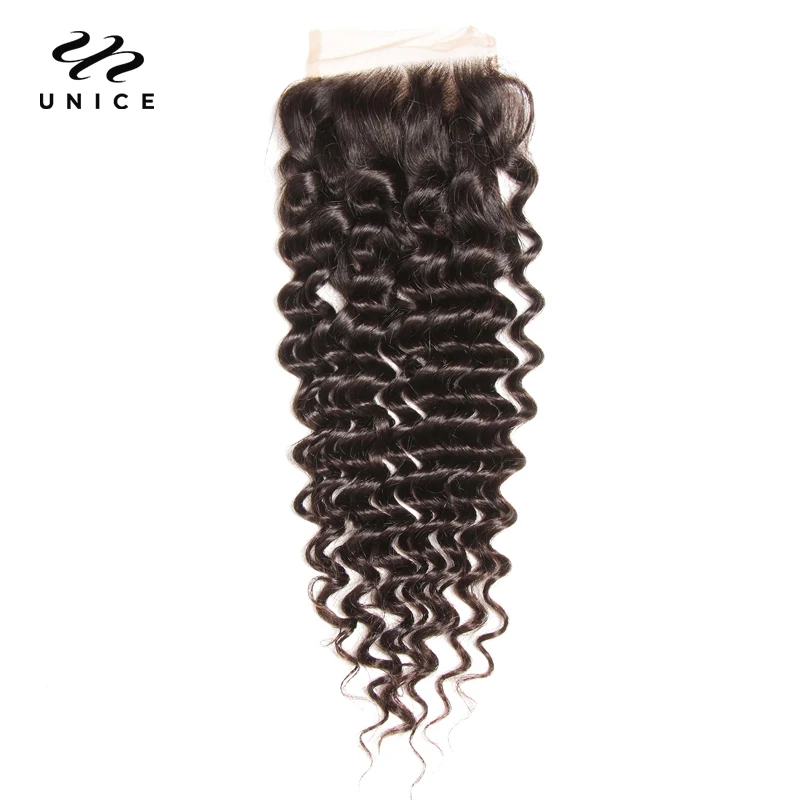 Unice Hair Deep Wave Lace Closure Free Part Malaysian Remy Hair 1 PCS 100% Human Hair Natural Color Free Shipping