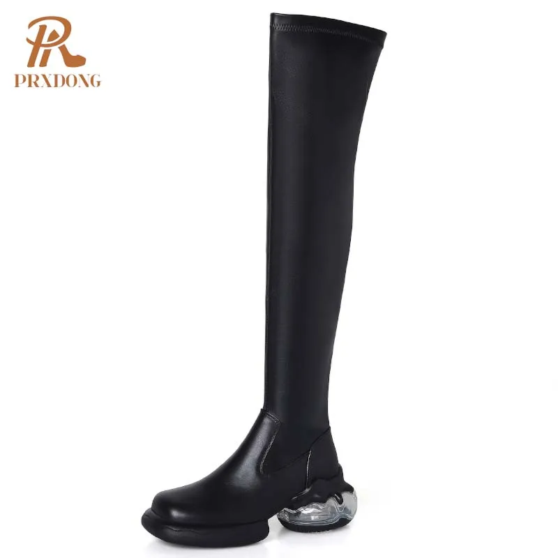 Женские высокие сапоги на массивном каблуке PRXDONG черные или Белые Повседневные