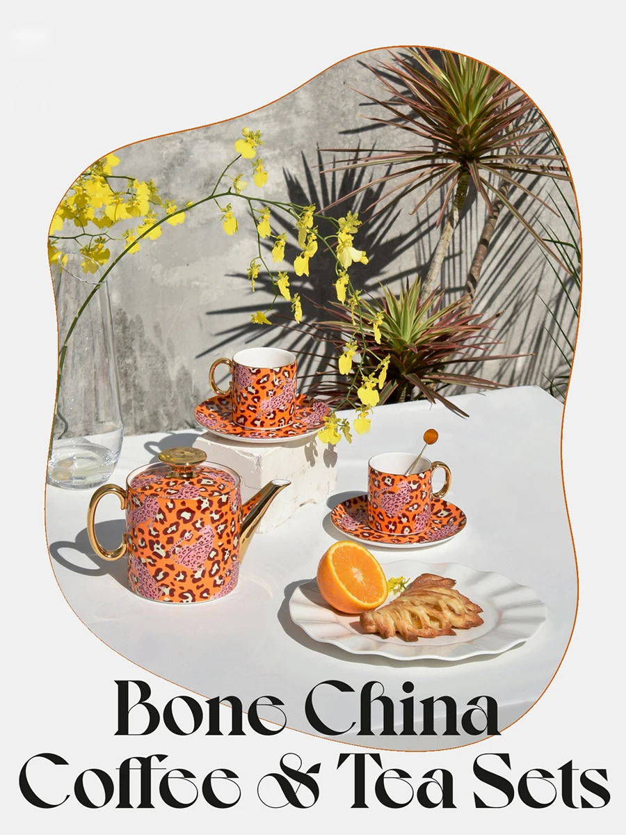 

Exquisite Bone China Mug Leopard Forest Cheetah Ceramic Coffee Cup Set Milk Water Pot Afternoon Tea Party Drinking Gift