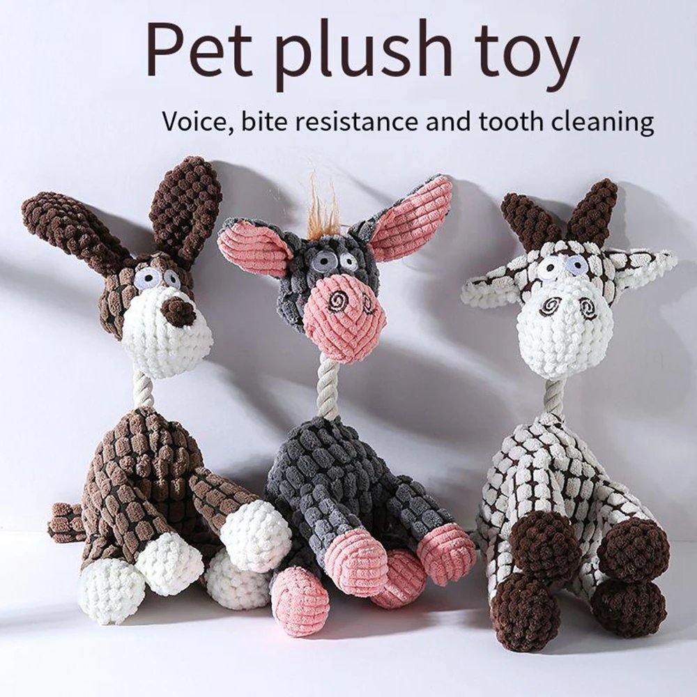 

Donkey Shape Corduroy Chew Toy For Dog Puppy Squeaker Squeaky Plush Bone Molar Dog Interactive Toy Pet Training Dog Accessories