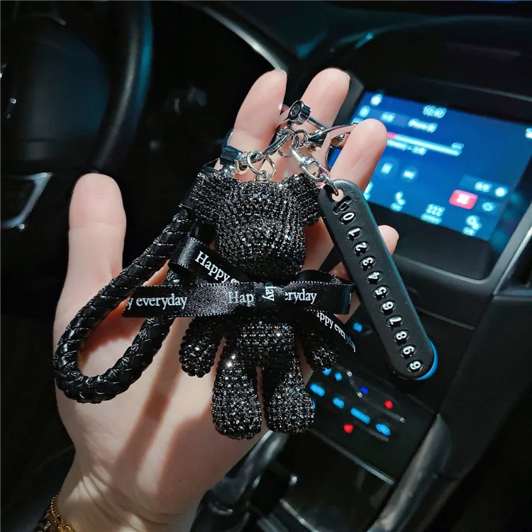 

Luxurious Rhinestone Bear Car Key Chain Anti-lost Mobile Phone Car Key Chain Pendant Car Key Ring Chain Pendant Accessories Gift