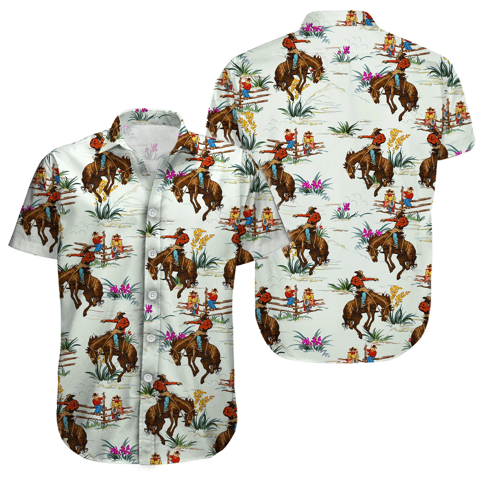 Cowboy Farmer Tropical Hawaiian Flowers Shirt, Button Down Short Sleeve Shirt, Casual Daily Outfit