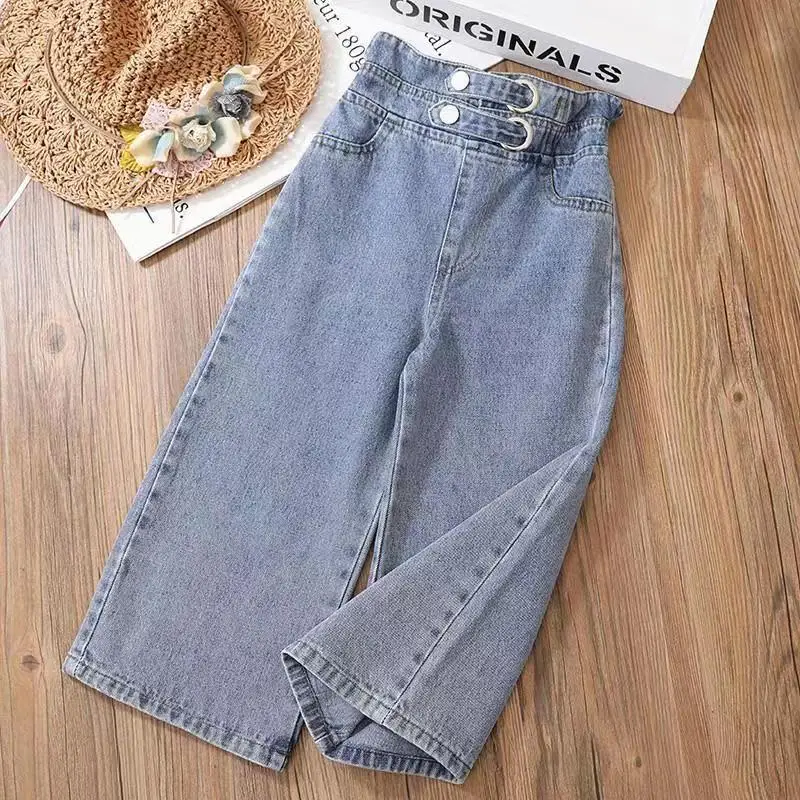 

Girls Jeans Spring and Autumn New Korean Version Girls Foreign Style Versatile Loose Straight Leg Pants Childrens Wide Leg Pants