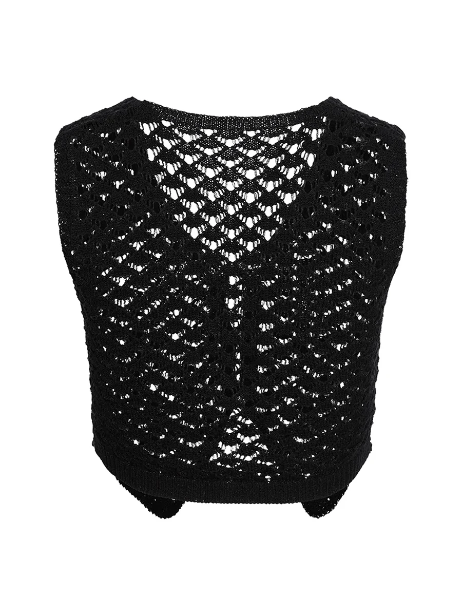 

Women s Retro Crochet Lace-Up Tank Top Y2K Corset Camisole Vintage Sleeveless V-Neck Buttoned Streetwear Vest