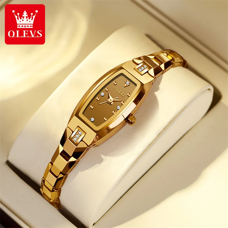 OLEVS Tungsten Steel Gold Womens Watches Top Brand Luxury Diamond Quartzn Watch Bracelet Set Elegant Female Watches for Womens