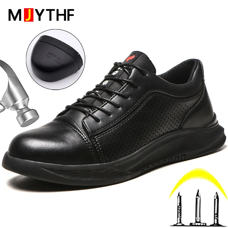 

Quality Leather Shoes Men Safety Shoes Breathable Work Boots Wear-resistant Smash-proof Puncture-proof Indestructible Shoes New