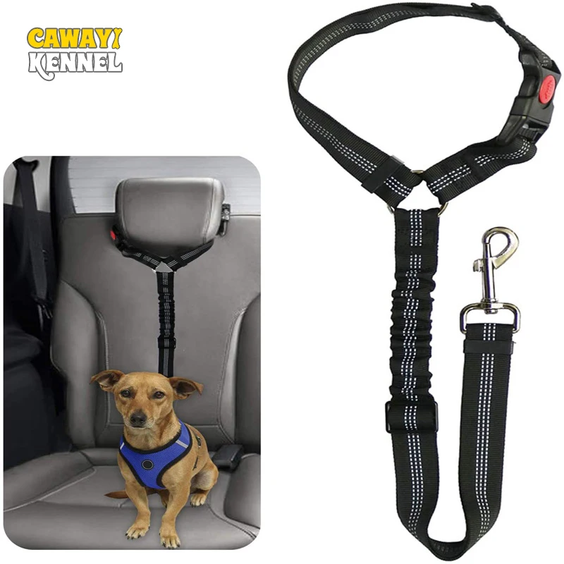 

CAWAYI KENNEL Nylon Soft Pet Dogs Chain Traction Rope Leads Rope Retractable Elastic Reflective Car Seat Safe Belt for Large Dog