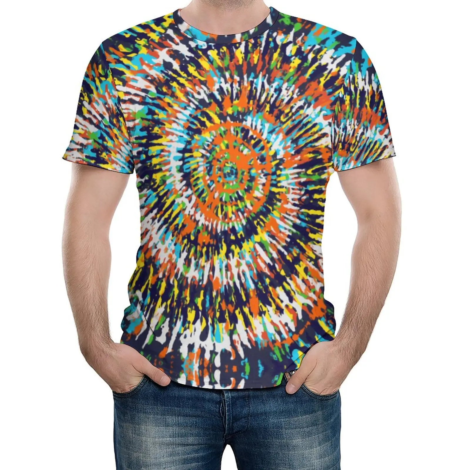 

Unique Navy Blue Turquoise Green Orange Yellow Hippie Swir T-shirts High Grade Activity Competition Eur Size