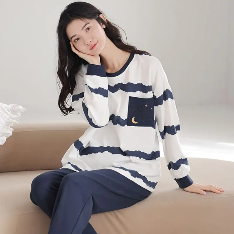 1 Pure cotton pajamas women age season long sleeve students can wear suits thin coltsfoot household to take big yards