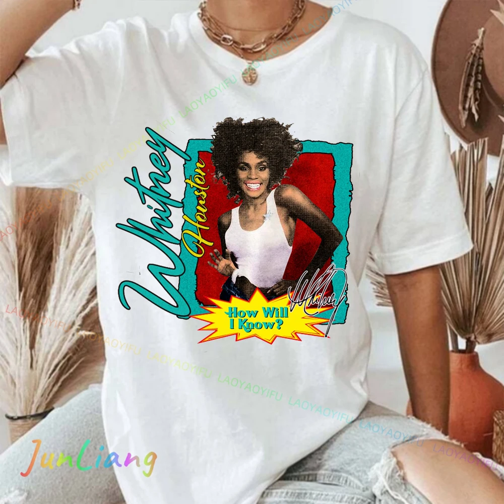 Комфортная дышащая одежда с короткими рукавами и принтом Whitney Houston 100% хлопок