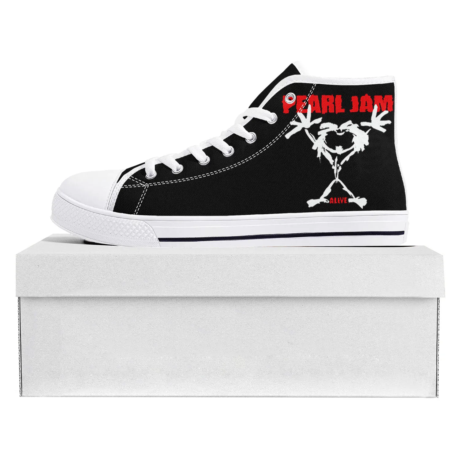 Pearl Jam Rock Band High Top High Quality Sneakers Mens Womens Teenager Canvas Sneaker Casual Couple Shoes Custom Shoe White