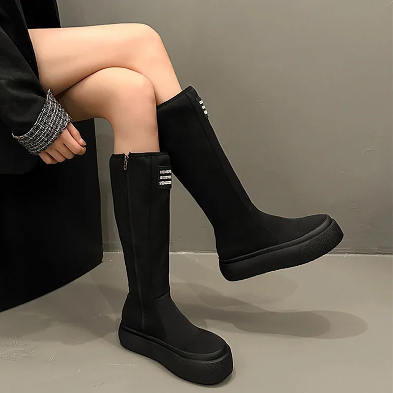 

Winter New Trend Knee High Chelsea Boots Suede Platform Shoes Flats 2024 Goth Boots Gladiator Motorcycle Botas Walking Zapatos