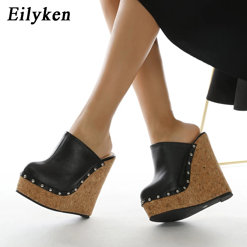 

Eilyken/Брендовые женские сандалии-гладиаторы на танкетке с заклепками; Модные босоножки на высоком каблуке; Коллекция 2023 года; Летние туфли-ло...