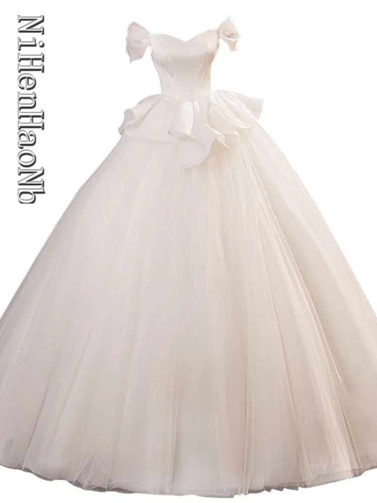 

White Banquet Party Performance Wedding Bridal Dress Gown