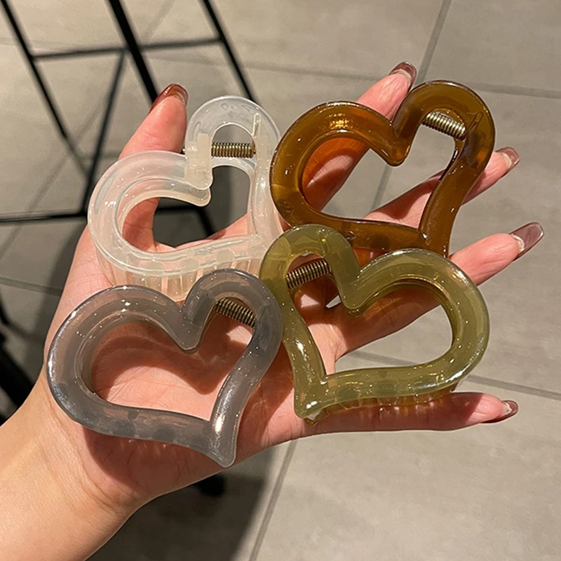 

Женская заколка для волос, прозрачная розовая заколка для волос с сердцем из смолы