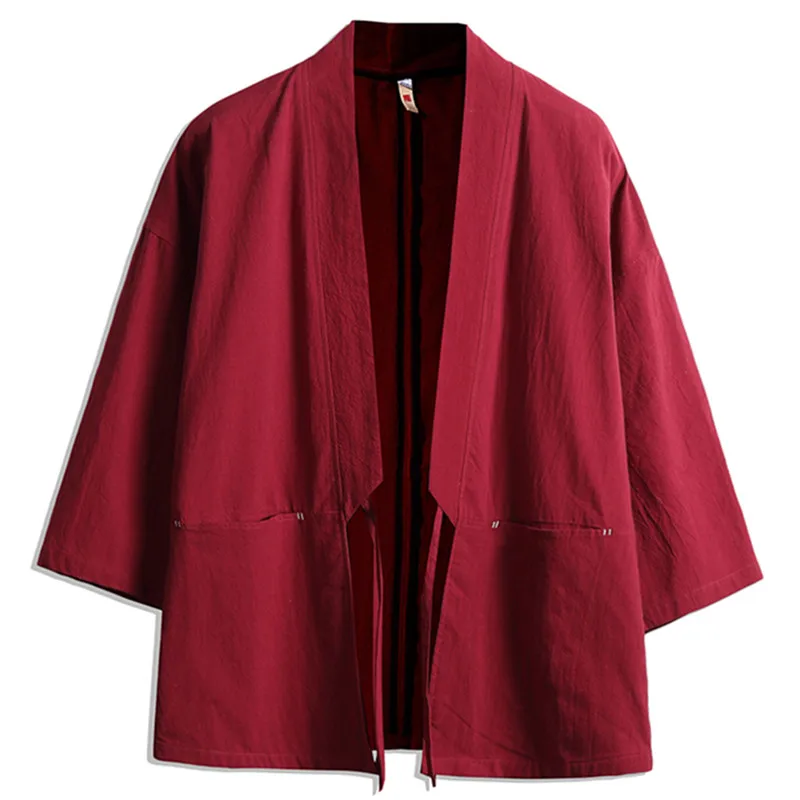 

Мужской кардиган-кимоно в японском стиле, повседневные хлопковые легкие льняные куртки с открытым спереди, юката