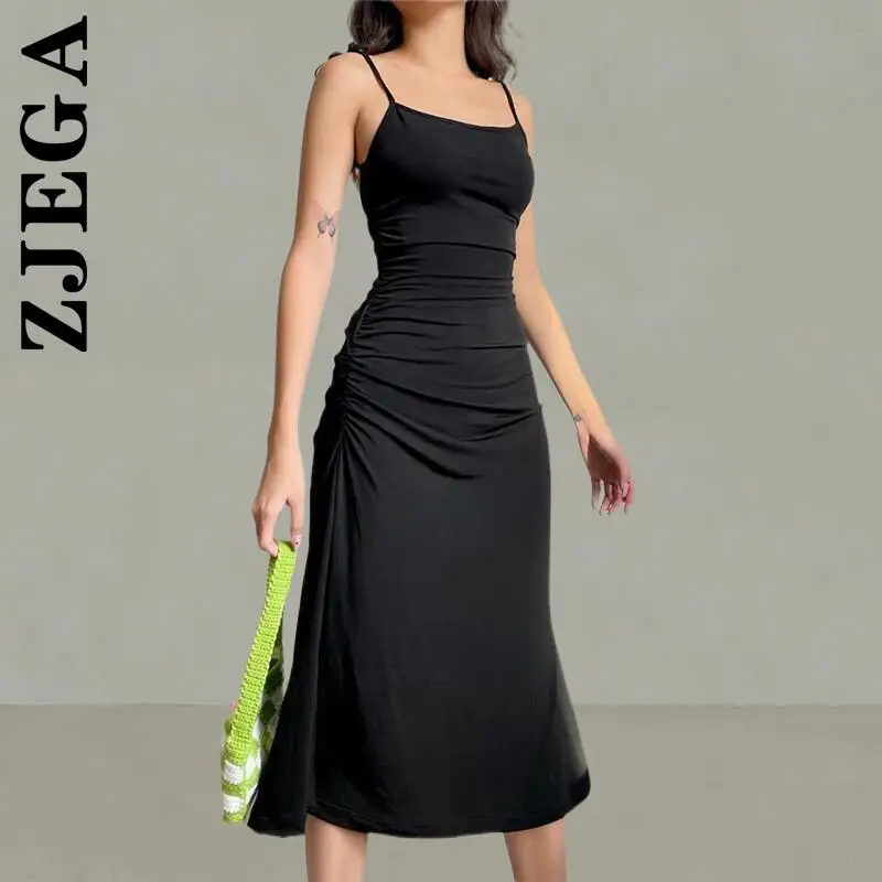 

Платье Zjega женское длинное необычное, элегантное вечернее, с открытой спиной, милое, в Корейском стиле для девушек, мягкое, на лето