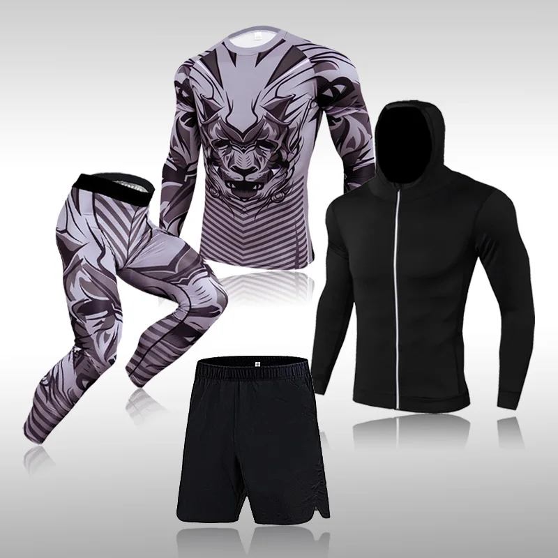 

4 Pcs Set Men's Tracksuit Gym Fitness Compression Sport Suit Clothes Running Jogging Sportswear Exercise Workout Tight Rashguard