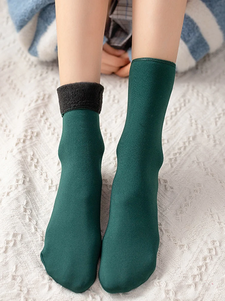 Winter Velvet Warm Thicken Thermal Socks Wool Women Cashmere Snow Seamless Soft Boots Floor Sleeping Pure Color 1Pairs