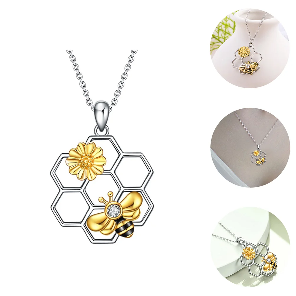 

Alloy Necklace Honey Bee Gifts Jewelry Gift Honeycomb Necklace Creative Neck Pendant Honeycomb Decorations
