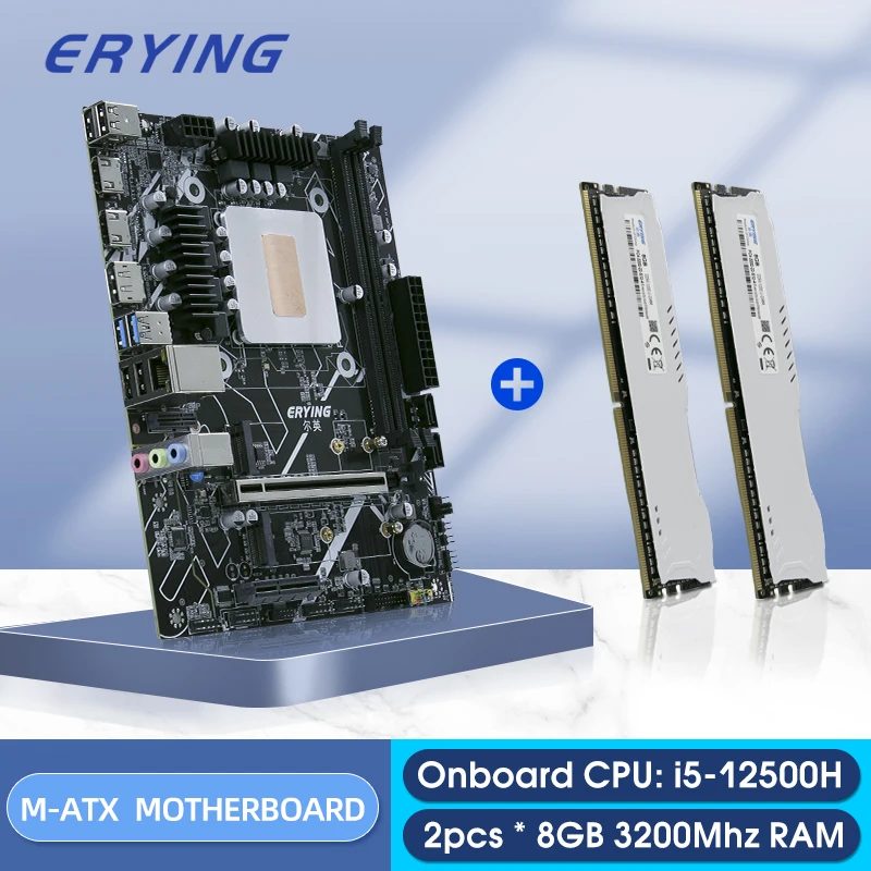 

ERYING M-ATX Desktops Motherboard with Onboard CPU Core Kit i5 12500H SRLCY i5-12500H+2pcs 8GB DDR4 3200Mhz Gaming PC Computers