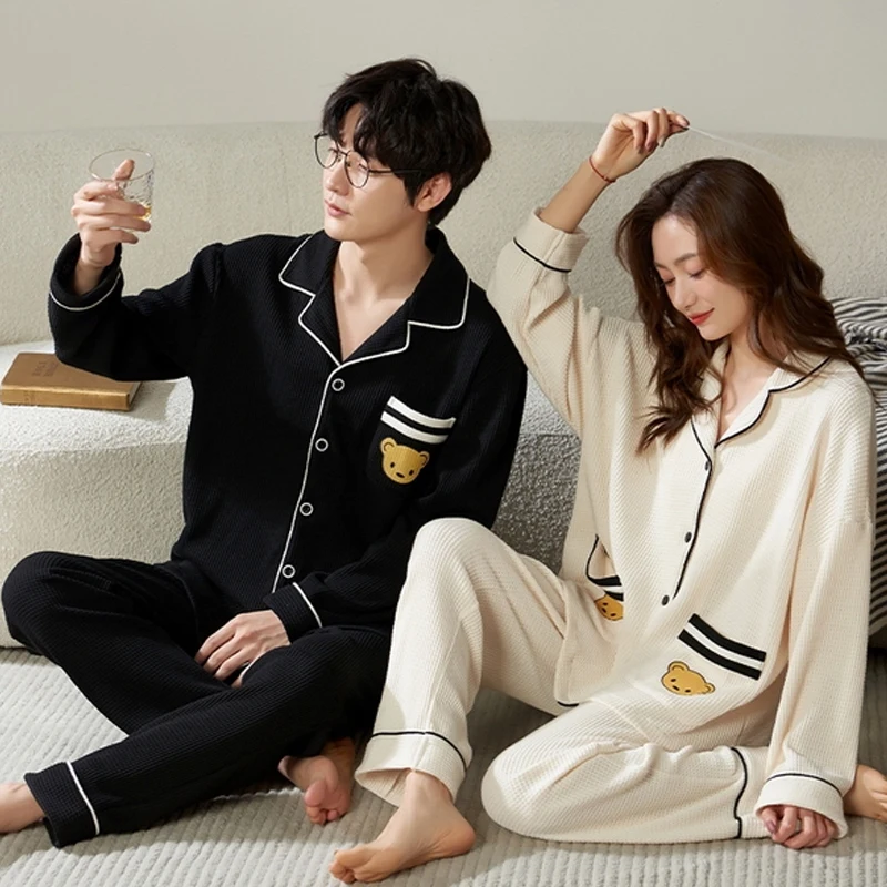 QUHENG Newest Pajamas Men Sets for Cotton Autumn Winter Thick Warm Long Sleeve Trousers Sleepwear Women Set Home Clothing