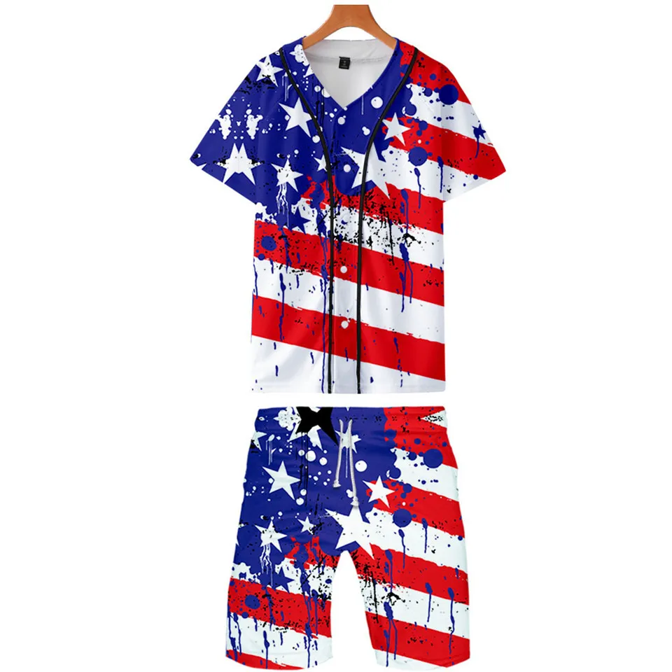 

Футболка и шорты мужские с 3D-принтом, комплект из двух предметов, топ с американским флагом, модная рубашка в стиле Харадзюку, летняя одежда