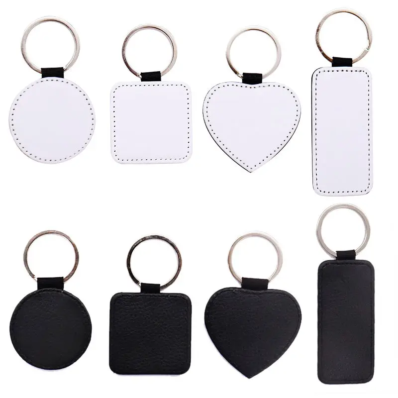 

10Pcs Leather Keychains Blank Heart Round Square MDF Keychains Sublimation Heat Transfer Keychains Kit Jewelry Making