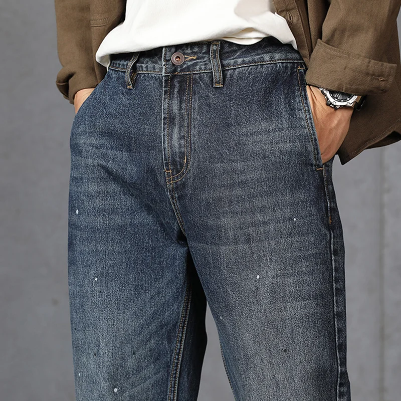 Streetwear Men 2022 New Pattern Vintage Recreational  Straight Cylinder  Navy Blue Jeans Large  Loose Cargo Pants Autumn Female