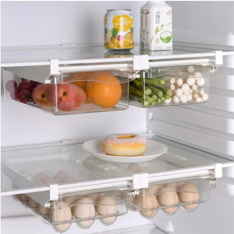 

Кухонный стеллаж для холодильника, прозрачная полка для холодильника, коробка для хранения фруктов, новая стойка-держатель, скользящий органайзер для ящиков для еды