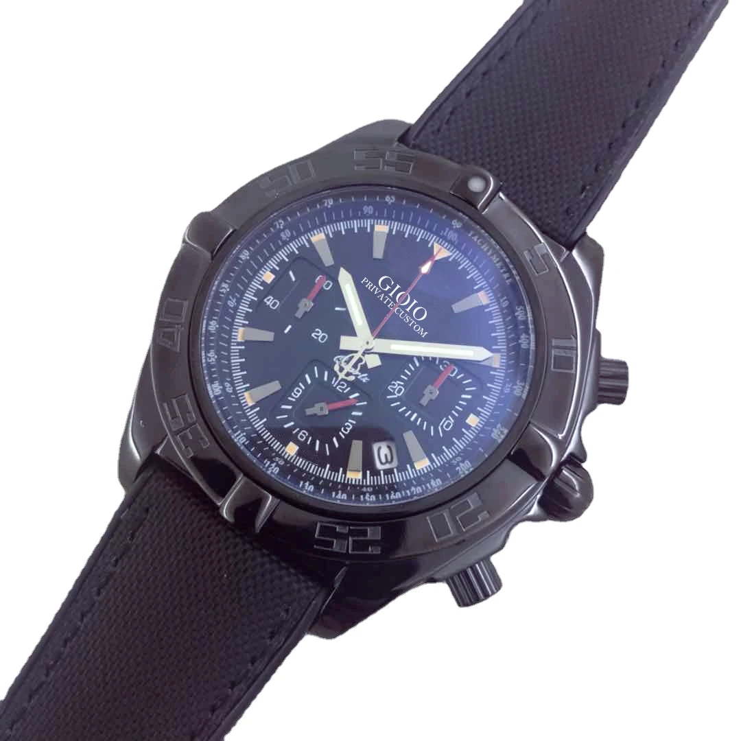 

men quartz chronograph watch black leather rubber