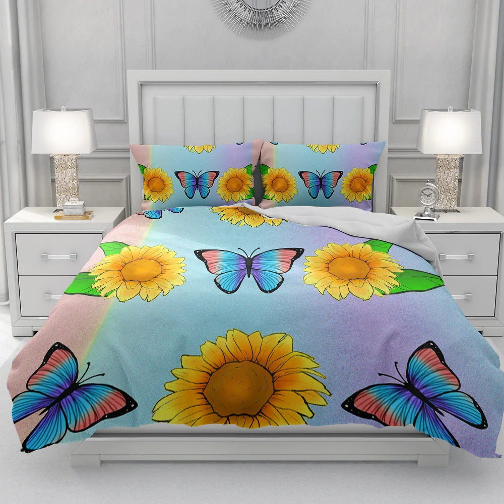 

Sunflower Bedding Set King Queen Size Yellow Flower Print Soft Light Orange Duvet Cover For Girls Women Polyester Quilt