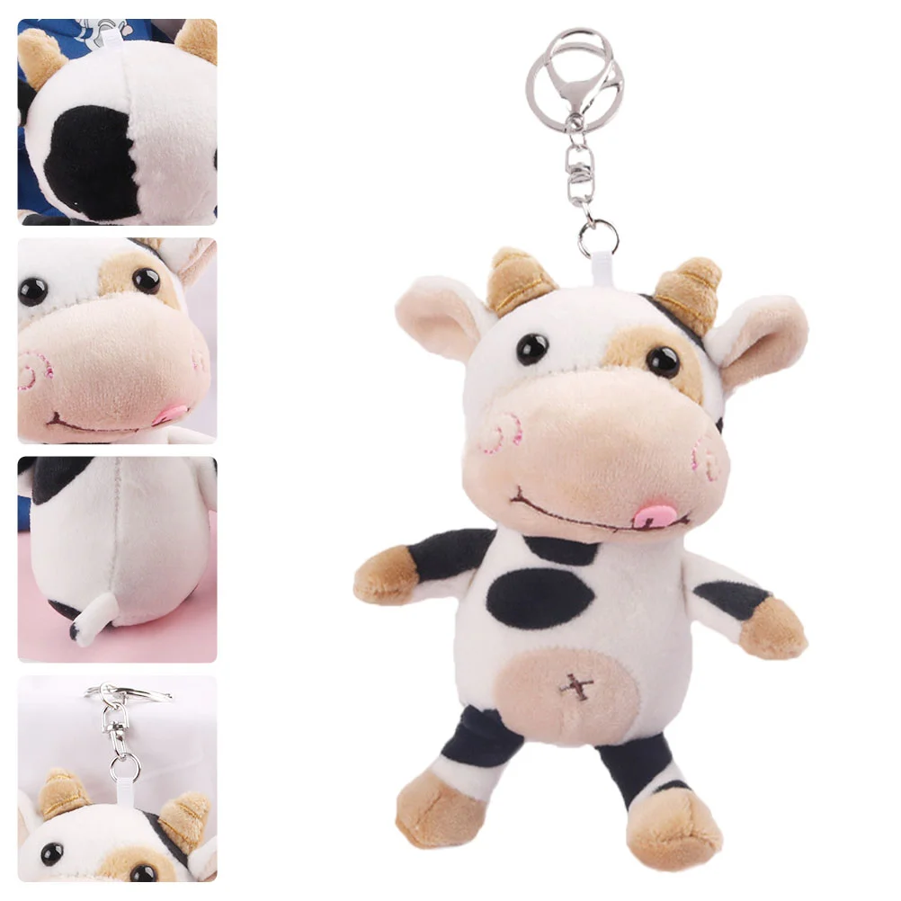 

Keychain Cow Plush Key Animal New Year Pendant Handbag Ring Zodiacmetal Ox Bag Stuffed Little Keychains Figurines Car Chinese