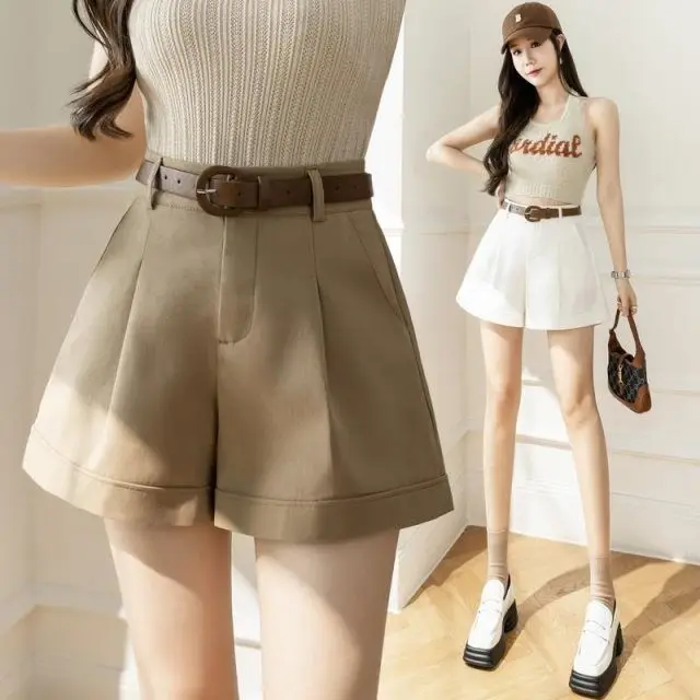 

Women 2022 Summer High Waist Shorts New Female Casual Wide Leg Short Pants Fashion Office Lady Solid Shorts Elegant Clothes O31