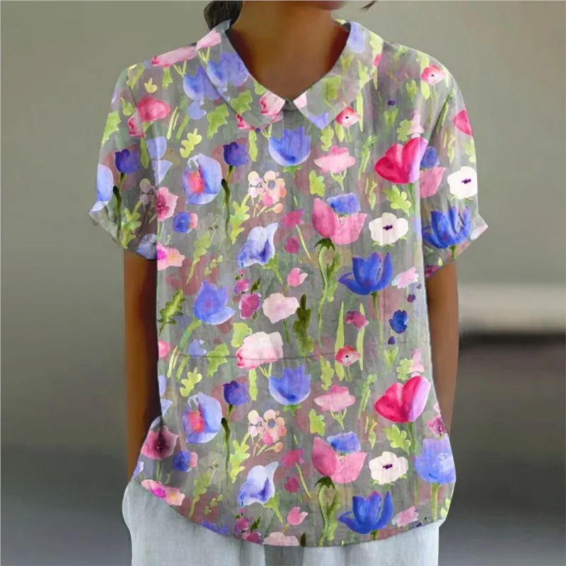 Повседневные женские винтажные блузки на весну и осень с короткими рукавами из