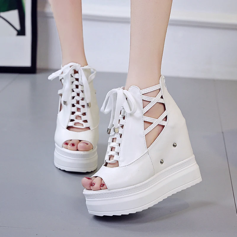 

12cm Woman Height Increasing Sandals 2022 Summer Women Concise Platform Shoes Woman Fashion Thick Bottom Wedges Sandals